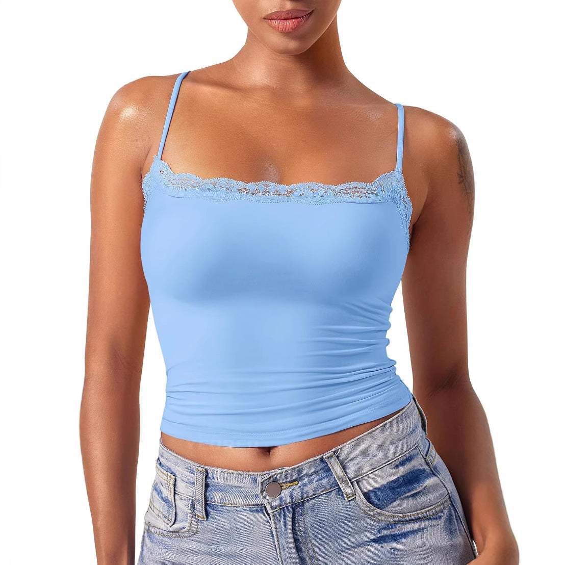 Kvinders Blonde Camisole Firkantet Krave Sexet Ærmeløs Top