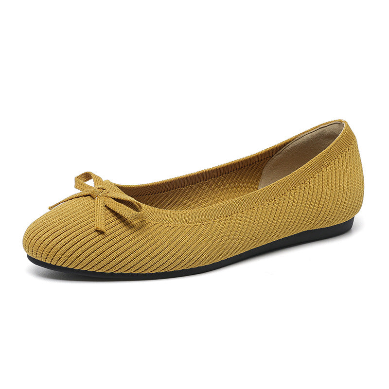 Round Toe Shallow Mouth Flat Pumps Women's Bow Casual Plus Size Convenient Shoes