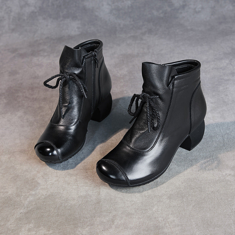 Women's Fashion Vintage Side Zip Mid Heel Booties