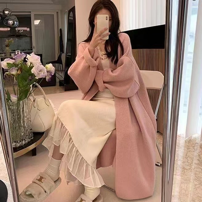 Womens Long Retro-Style French-Style Sweater Coat For FallWinter