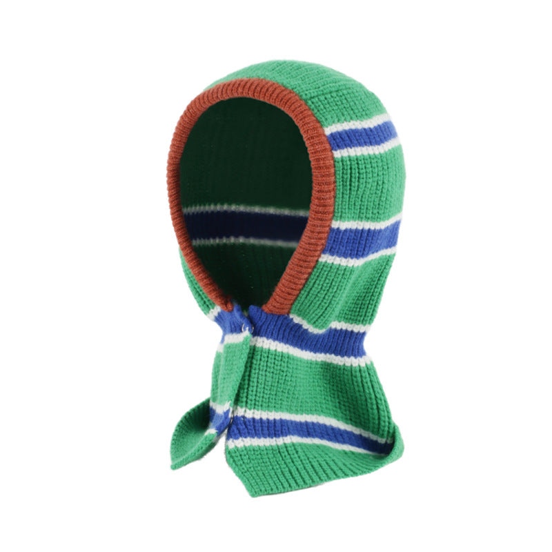Contrast Color Striped Autumn Scarf Woolen Cap