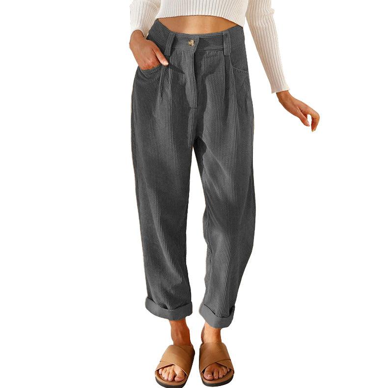 Women's High Waist Casual Pants Solid Color Loose Straight Trousers