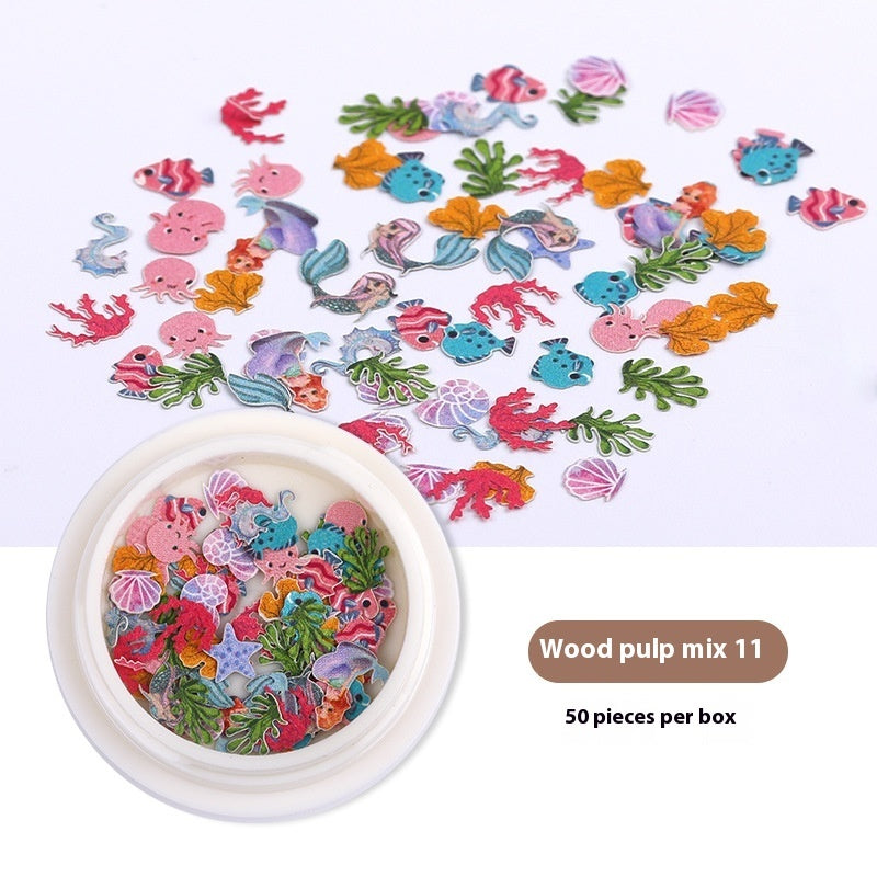 Nail Art Wood Pulp Slice Flower Mixed Nail Sticker DIY Accessories