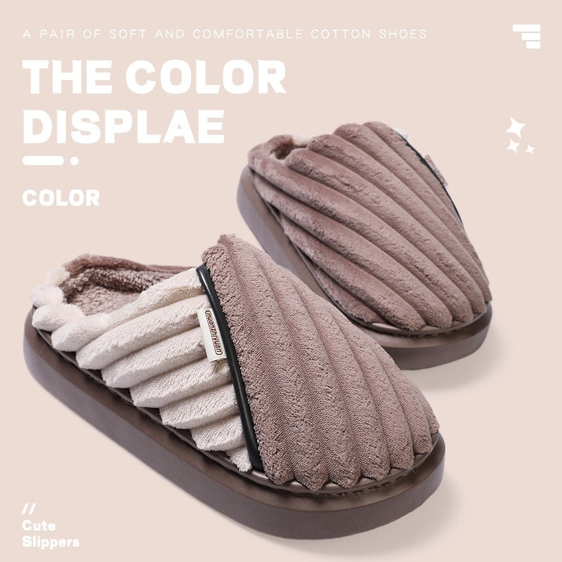 Over Plus Size Fleece Lined Padded Warm Keeping Thick-soled Cotton Slippers