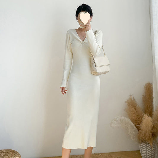 Vneck Longsleeve Knitted Bodycon Skirt