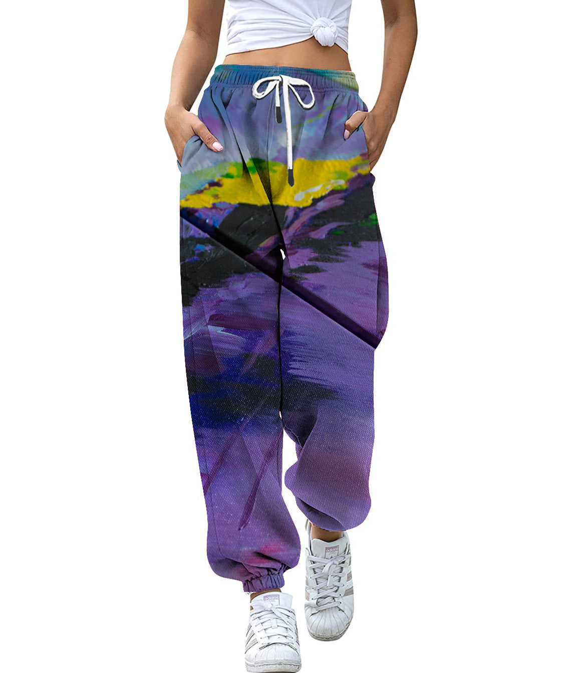 High Waist Drawstring Sports Pants Digital Printing Trousers Loose Casual Jogger Pants