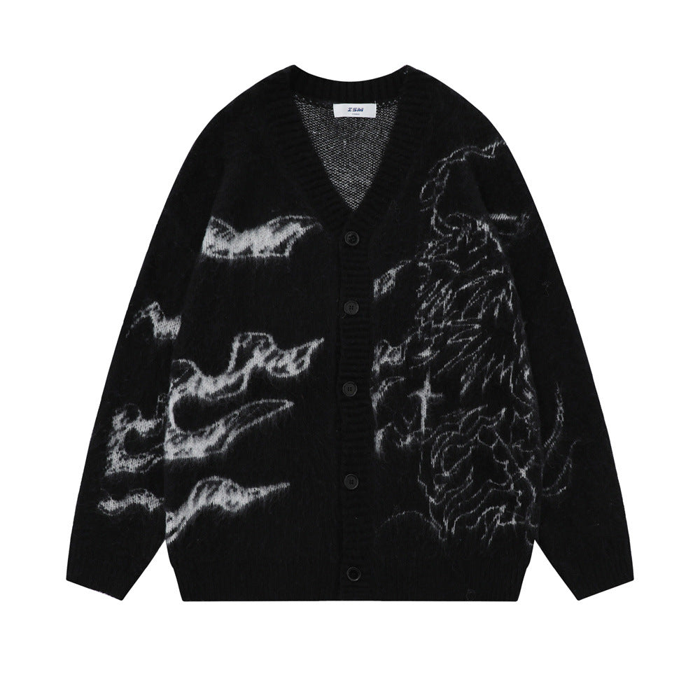 High Street Fuldt Abstrakt Jacquard og Fleeceforet Tyk V-hals Sweater