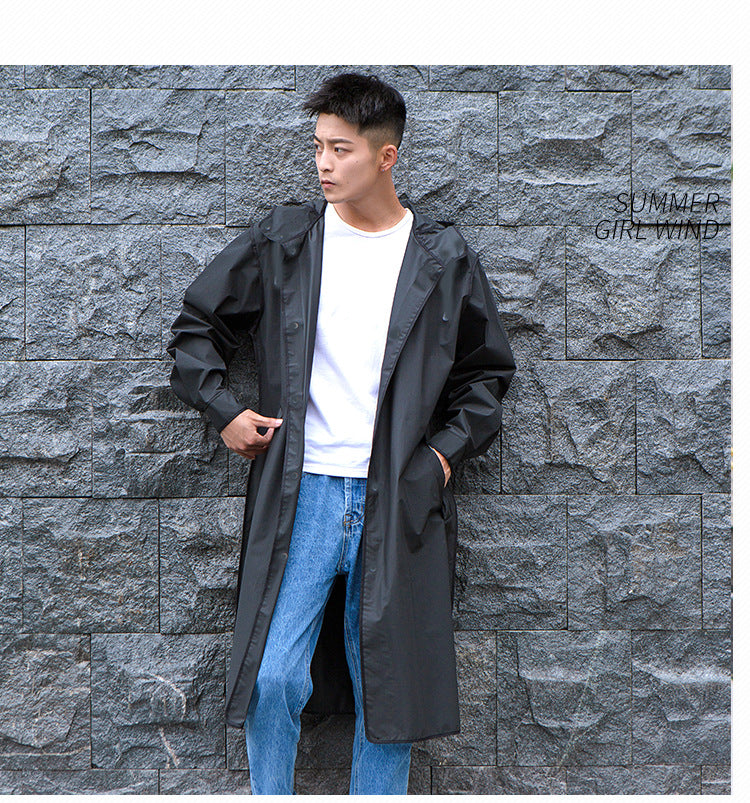 Mid-length Raincoat Black EVA Material Hiking Outdoor Travel Male