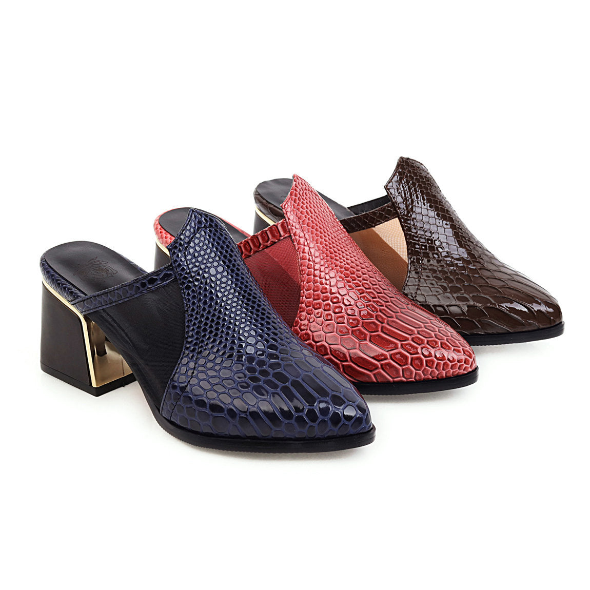 Women's Large Size Snake Print Thick Heel Women's Slippers Outside The Toe