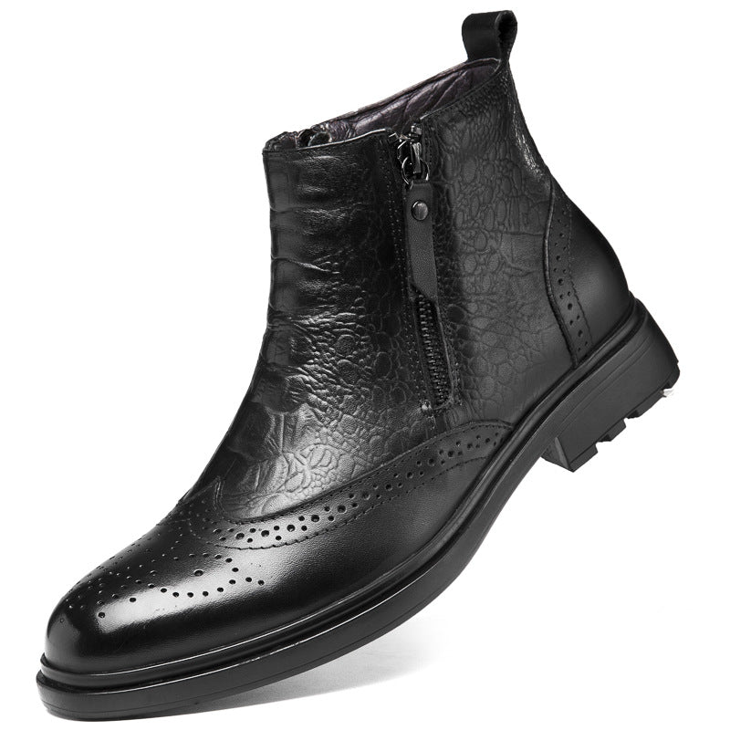 Høje Lædersko Højdeforøgende Sko 46 Brogue Trendy Ankelstøvler
