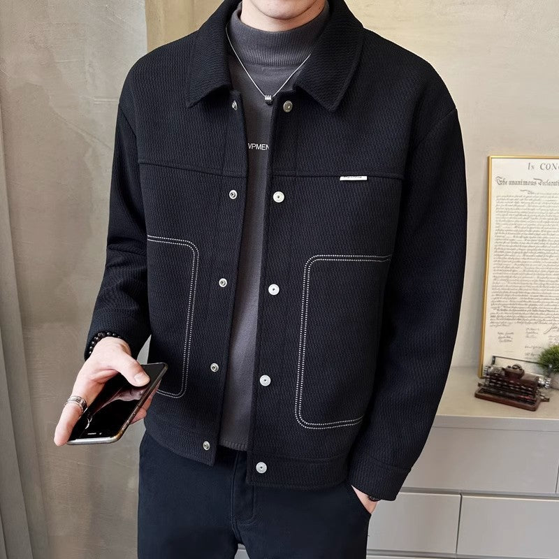Men's Thickened Fashion All-matching Polo Collar Jacket Casual Coat Top