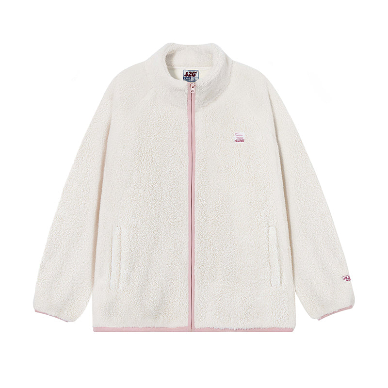 Loose Contrasting Color Edging Comfortable Cotton Plush Jacket