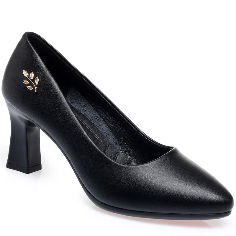 Soft Leather Soft Sole Middle-aged Women's High-heeled Leather Shoes
