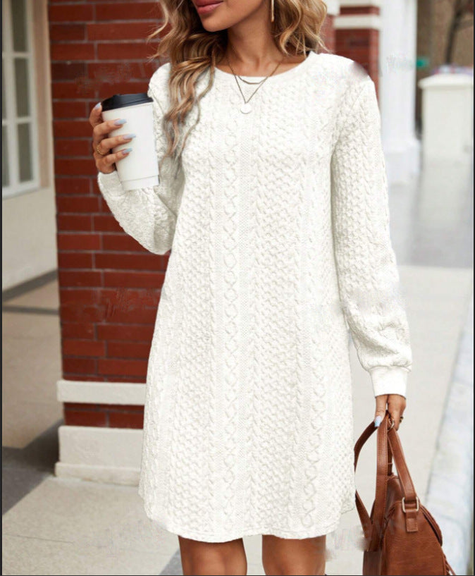 Womens Knitted Jacquard Long-Sleeve Casual Maxi Dress