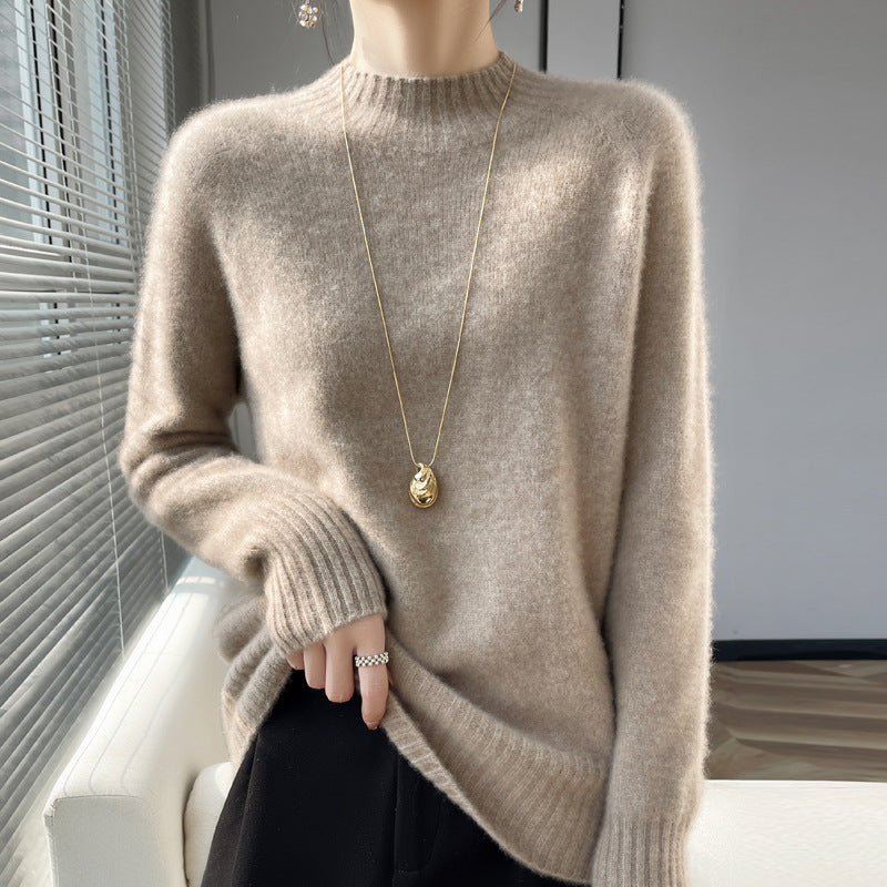Pullover Half Turtleneck Thick Loose Wool Knitted Sweater