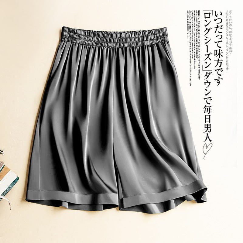 High Waist Ice Silk Acetate Shorts Women's Summer Thin Satin