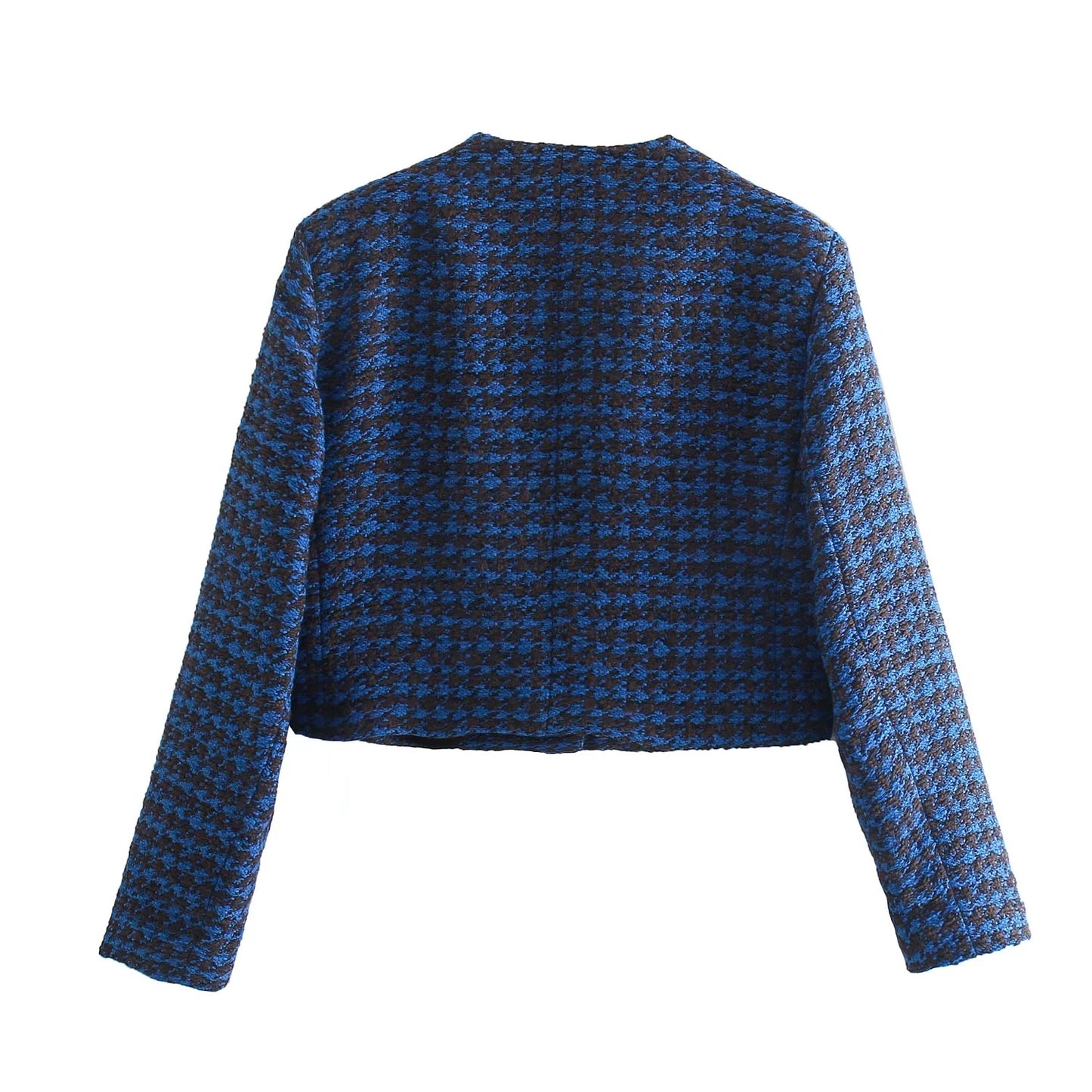 Crewneck Textured Long Sleeve Single Breasted Cropped