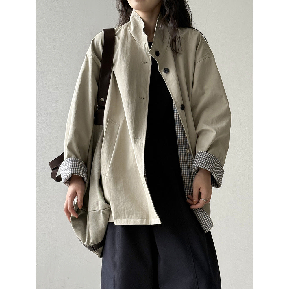 Women's Stand Collar Windbreaker With Both Sides
