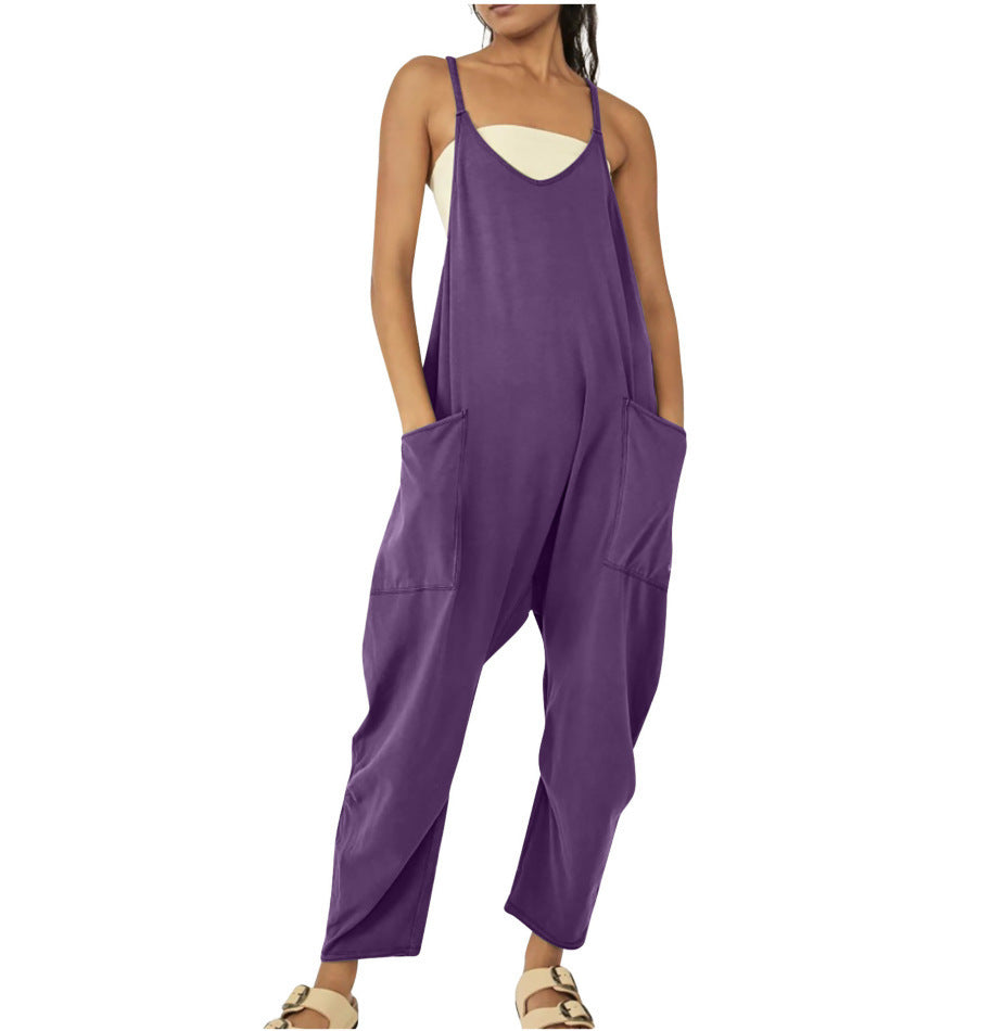 Zipper Pocket Sling Pants Jumpsuit