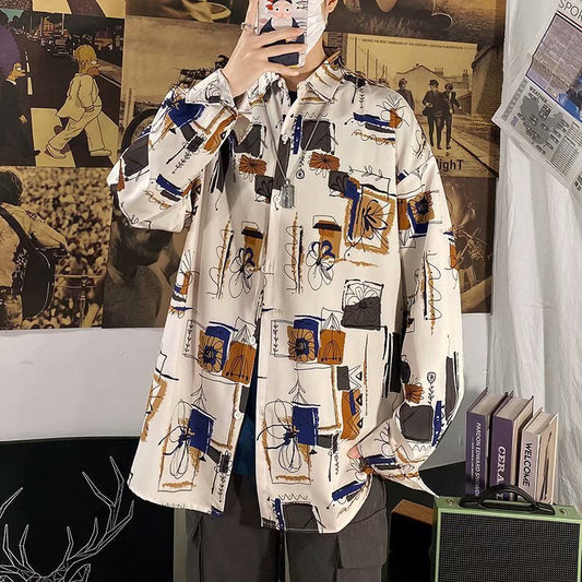 Hong Kong Style Vintage Floral Shirt Men