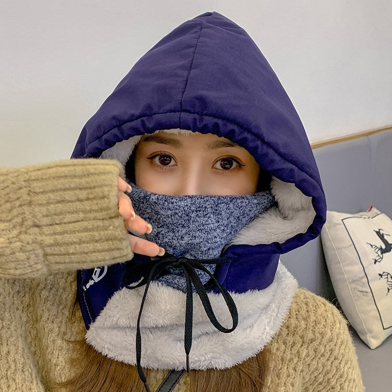 Windproof Hood Earmuffs Ladies Waterproof Fleece Warmth Padded Collar