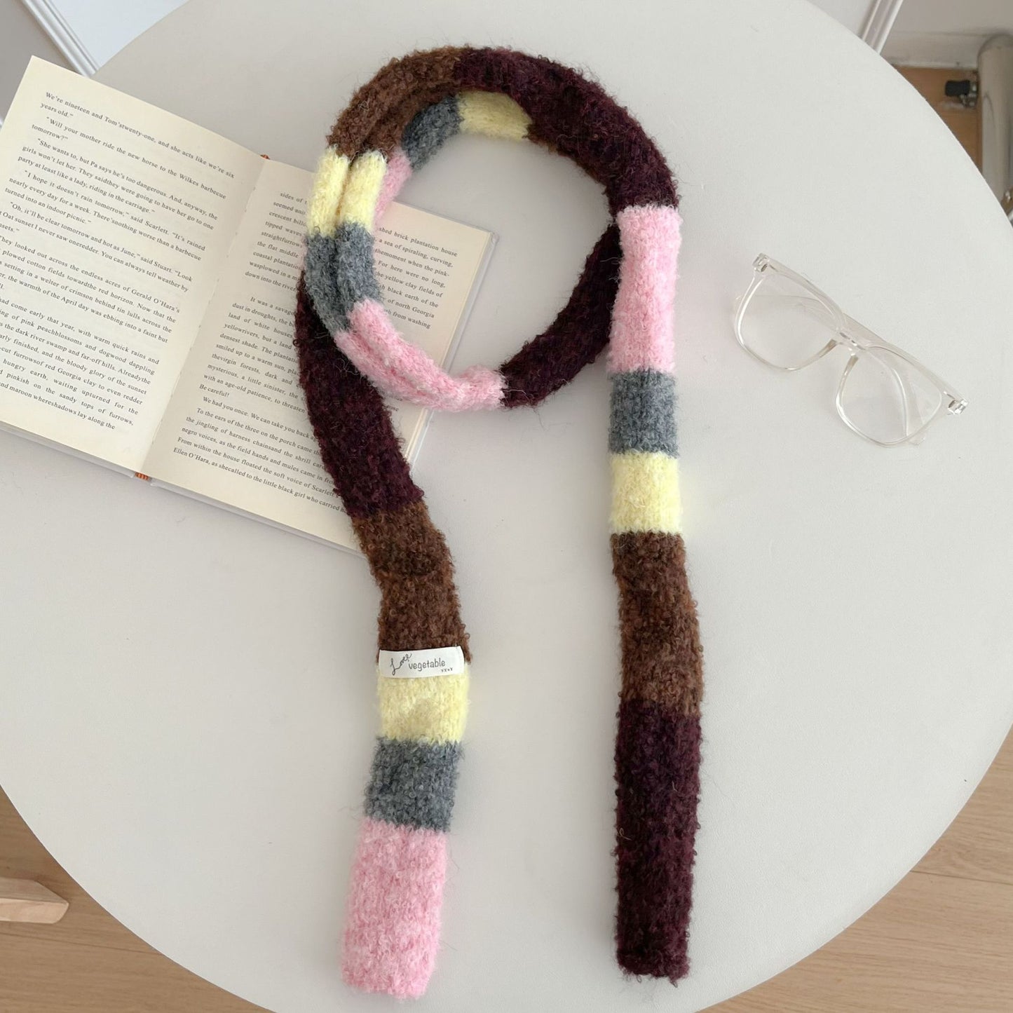 Versatile Narrow Rainbow-colored Retro Slim Long Scarf With A Chic Knitted Design