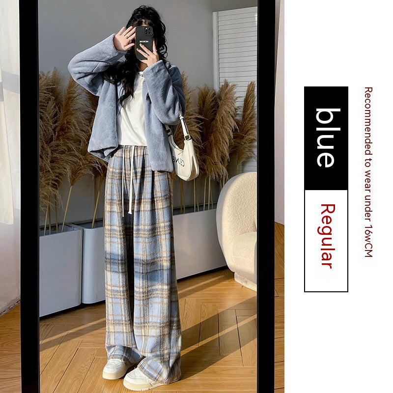 Retro Christmas Plaid Pants Women's High Waist Drooping