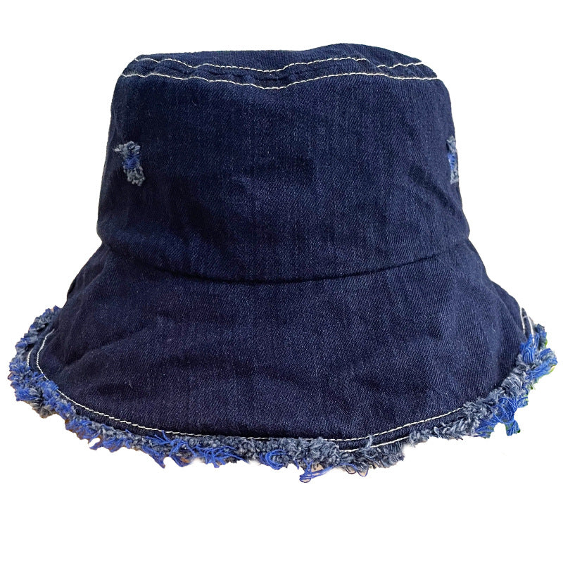 Made Of Old Rough Edge Denim Fisherman Hat Women's Sun Protection Retro