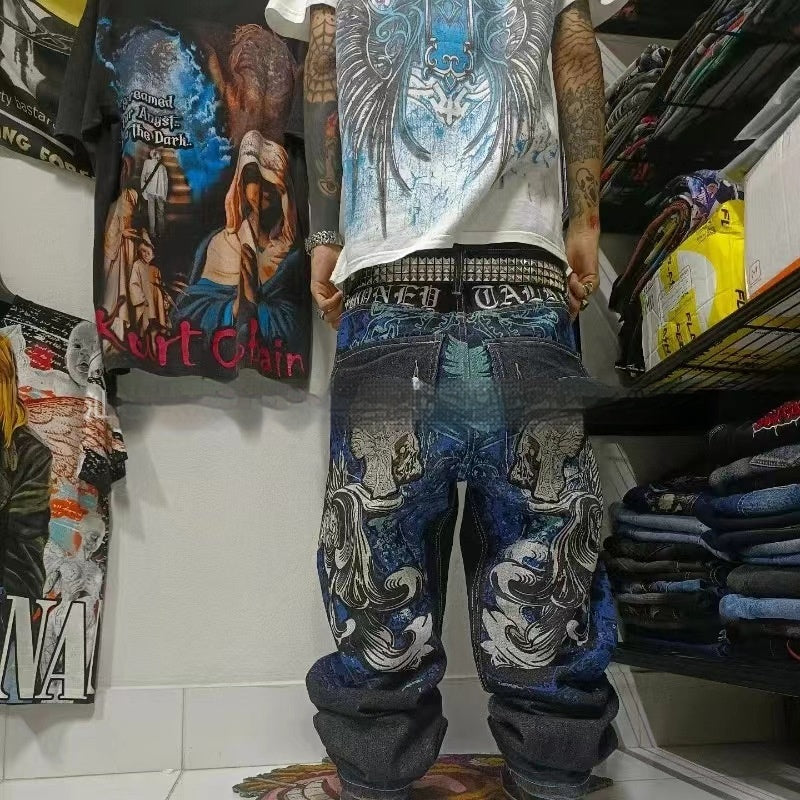 American Retro Washed Loose Straight-leg Denim Trousers