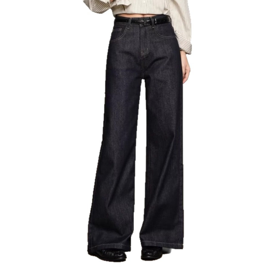 Mørkeblå løstsiddende denimjeans med vide ben