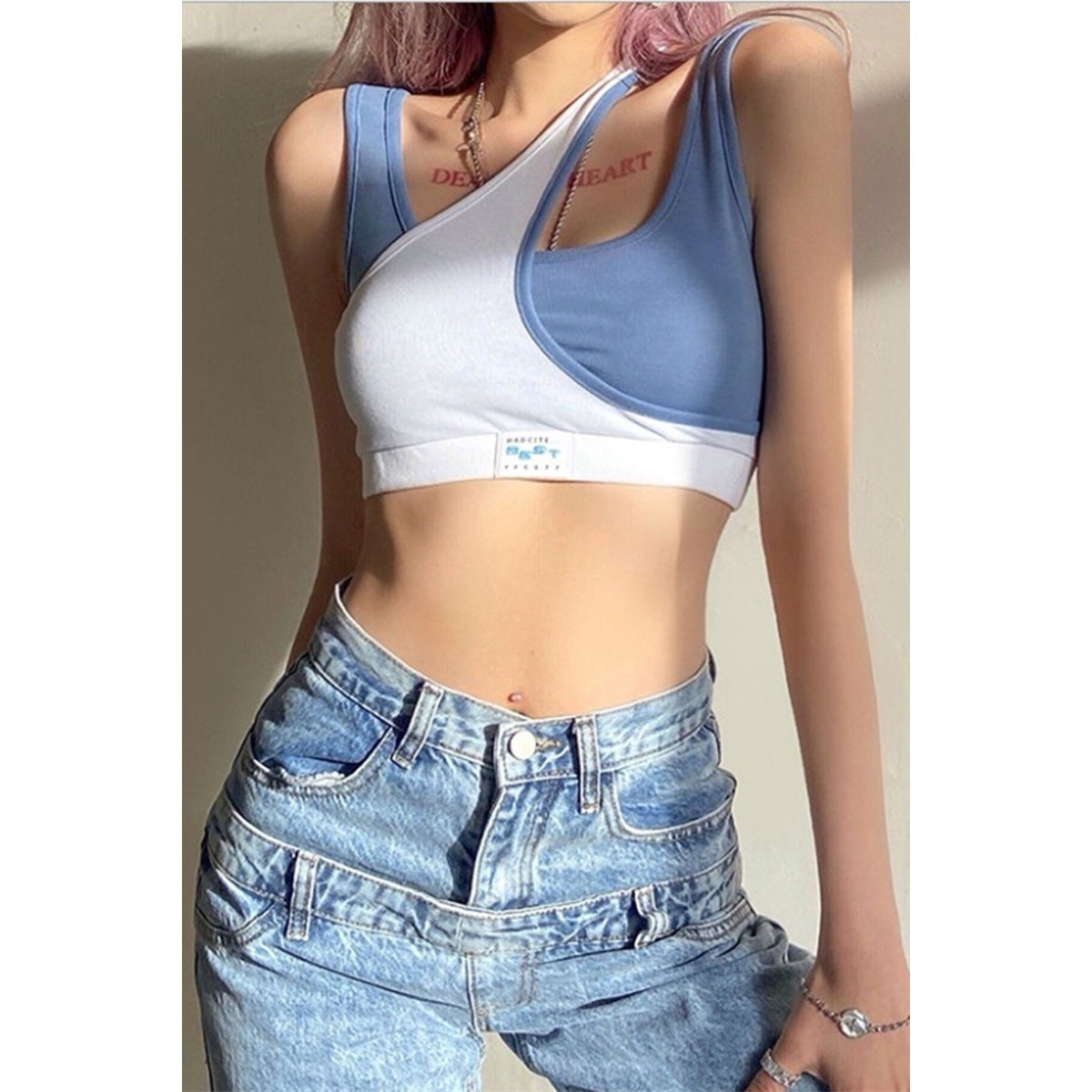 Women's Summer Contrast Color Stitching Irregular Suspenders
