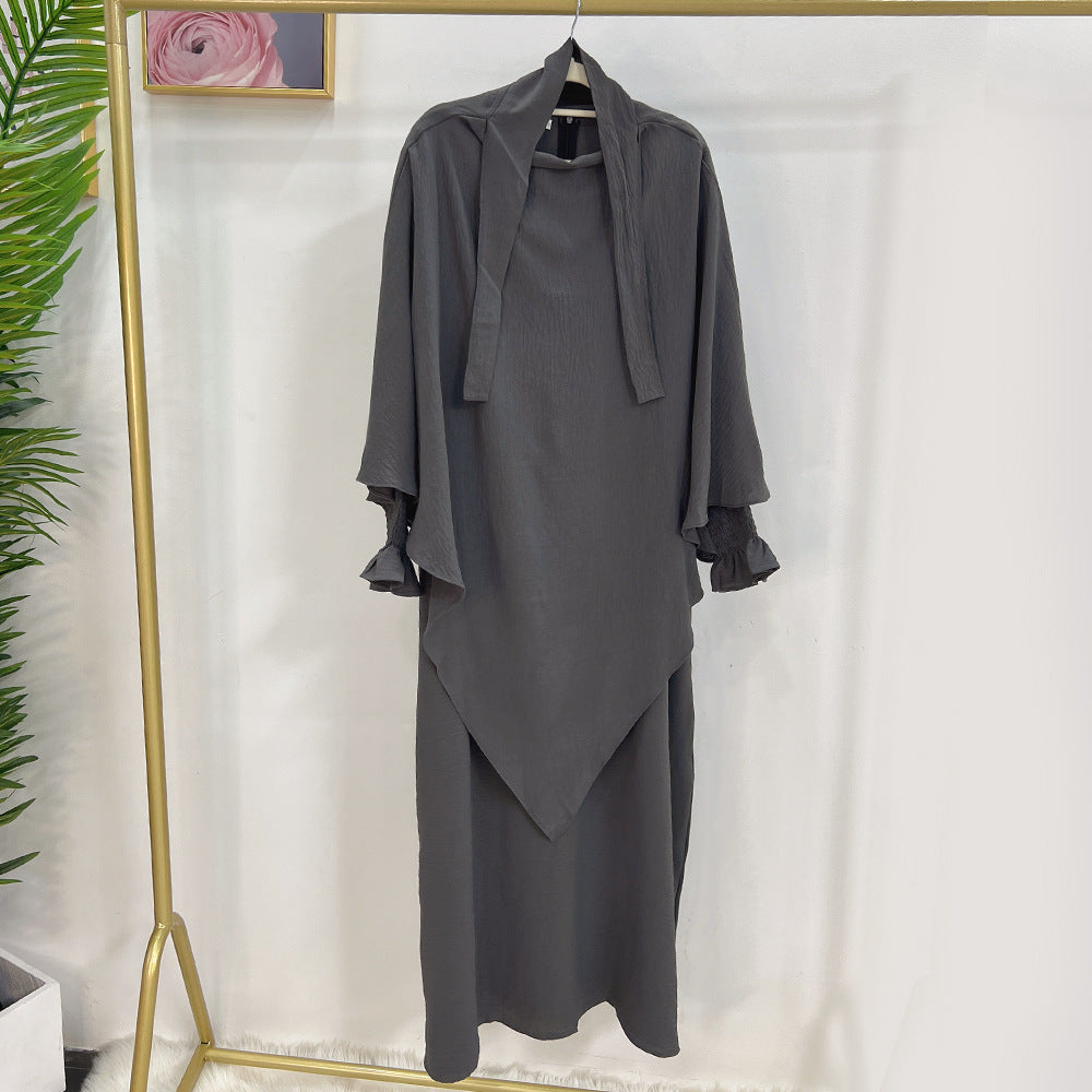 Dubai Turkey Solid Color Dress With Headscarf
