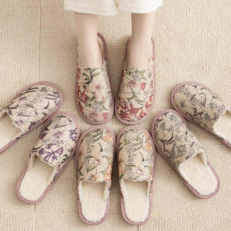 Warm Winter Linen Surface Household Cotton Slippers
