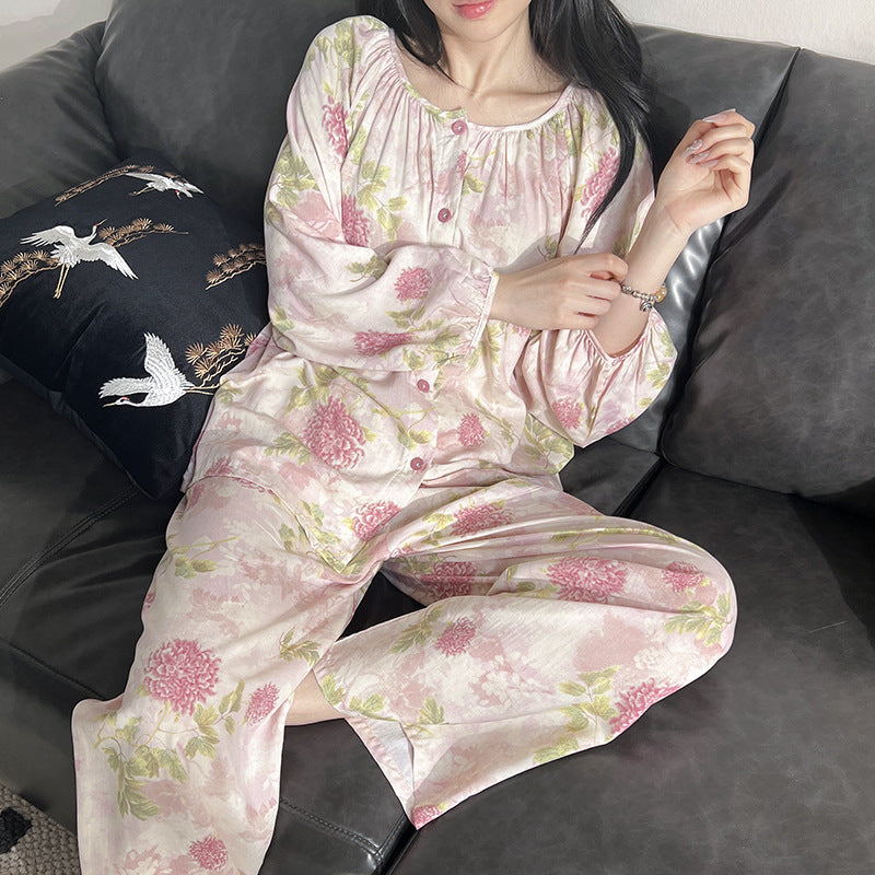 Løstsidende Loungewear Sæt til Kvinder med Lange Ærmer, Lange Bukser og Print