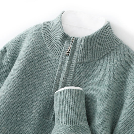 Men's Mid-length Zip-up Honeycomb-knit Thickened Sweater
