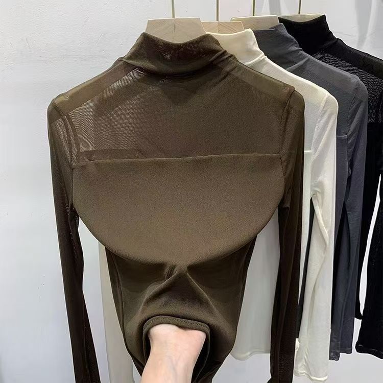 Ensfarvet Blondebluse med Halvhøj Hals til Kvinder