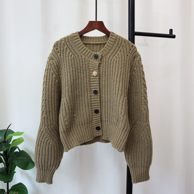Tykt Strikket Design Sense Niche Sweaterjakke Løs Rund Hals Langærmet Temperament