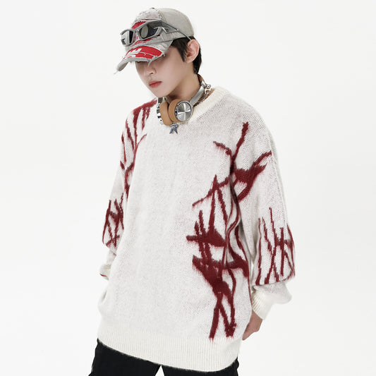 Graffiti Embroidered Crew Neck Sweater Men's Hip Hop Design Pullover Sweater