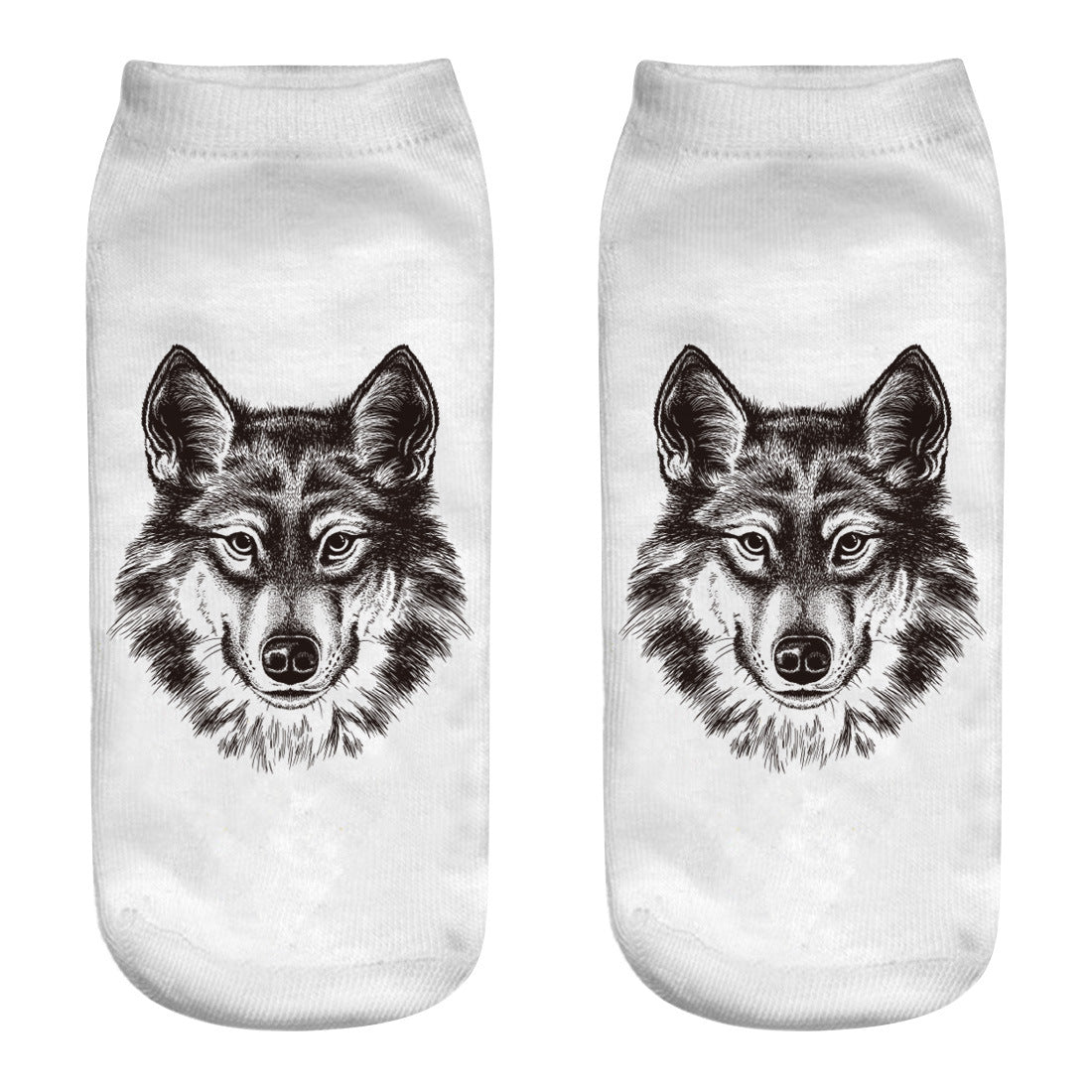 Printed Women's Socks Wolf Head 3D Printing Short Socks Creative Intention