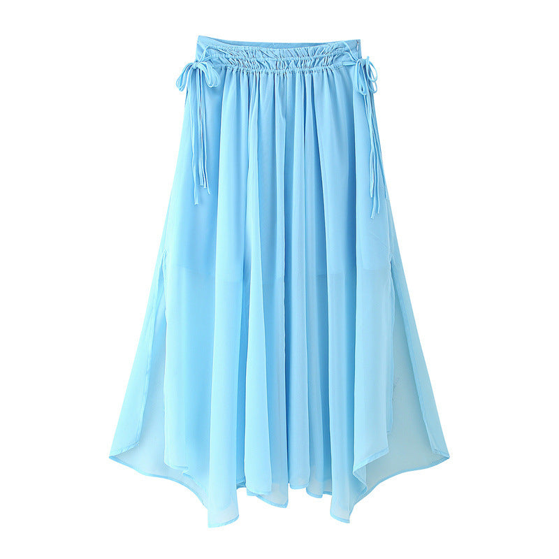 Yellow Irregular String Decoration Chiffon Skirt