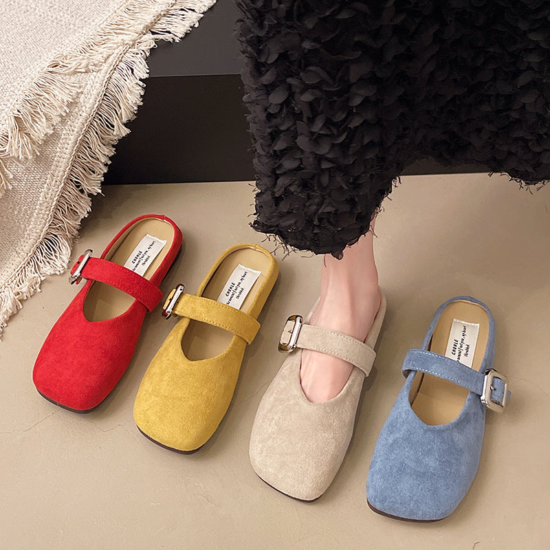 Women's Flat Beautiful Closed Toe Half Slippers