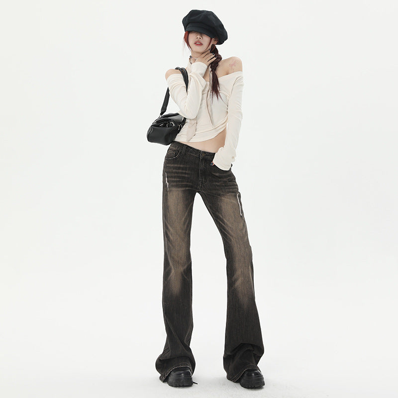 Fashionable Personalized Washed Flared Jeans For Women