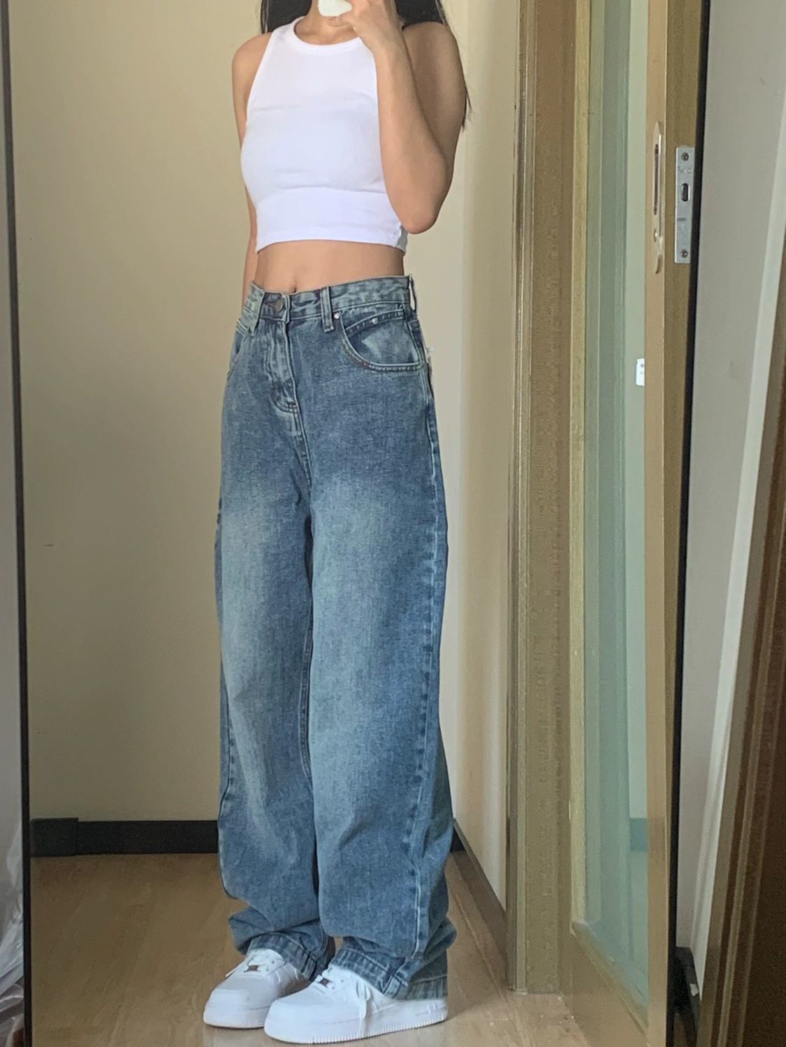Plus Size Højtaljede Vide Ben Jeans til Kvinder