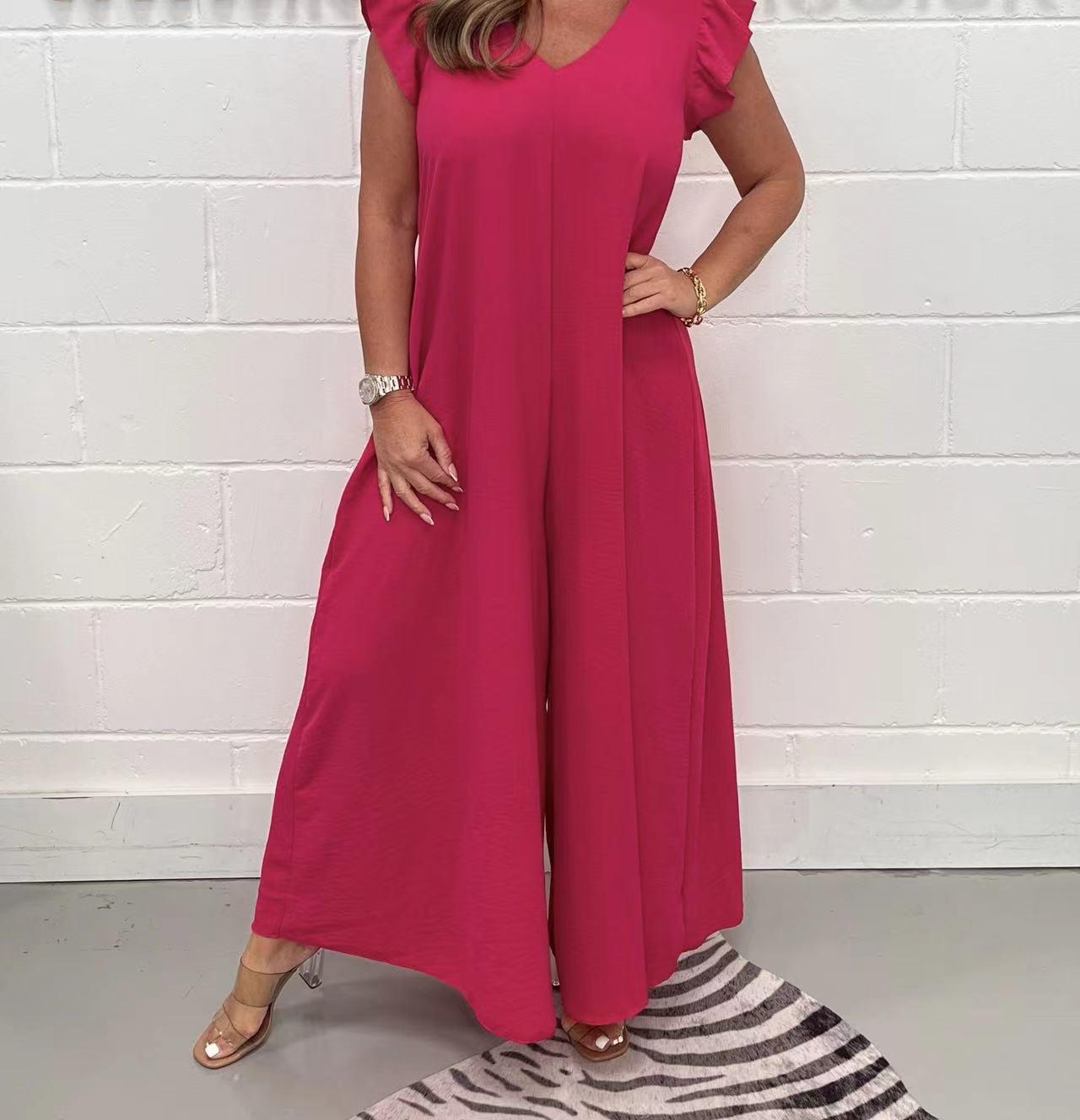 Women's Casual Short Sleeve And Long Pattern Jumpsuit