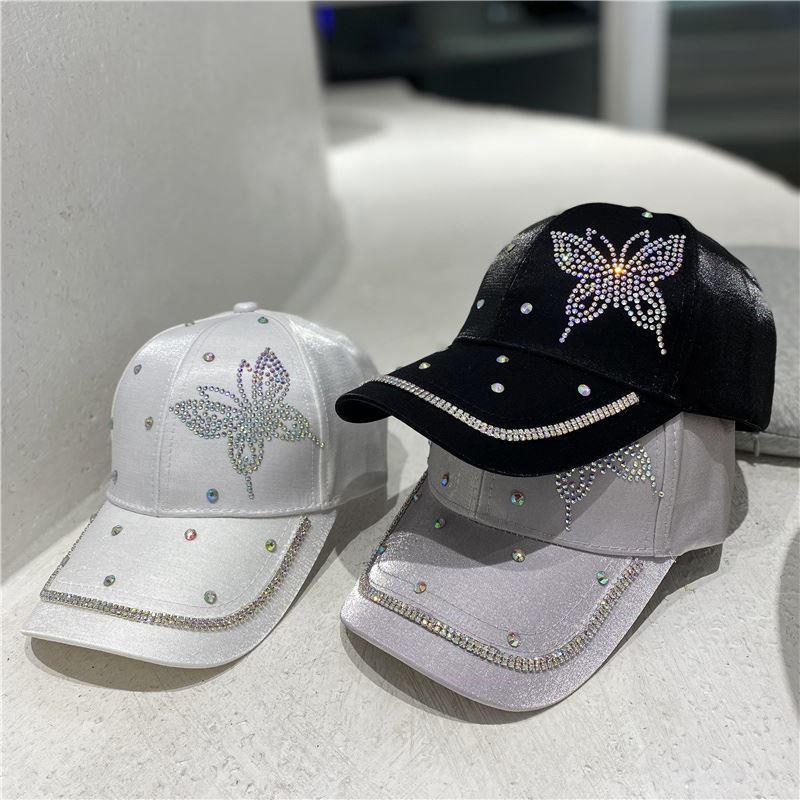 New Women's Rhinestone Butterfly Mercerized Baseball Hat Fashion