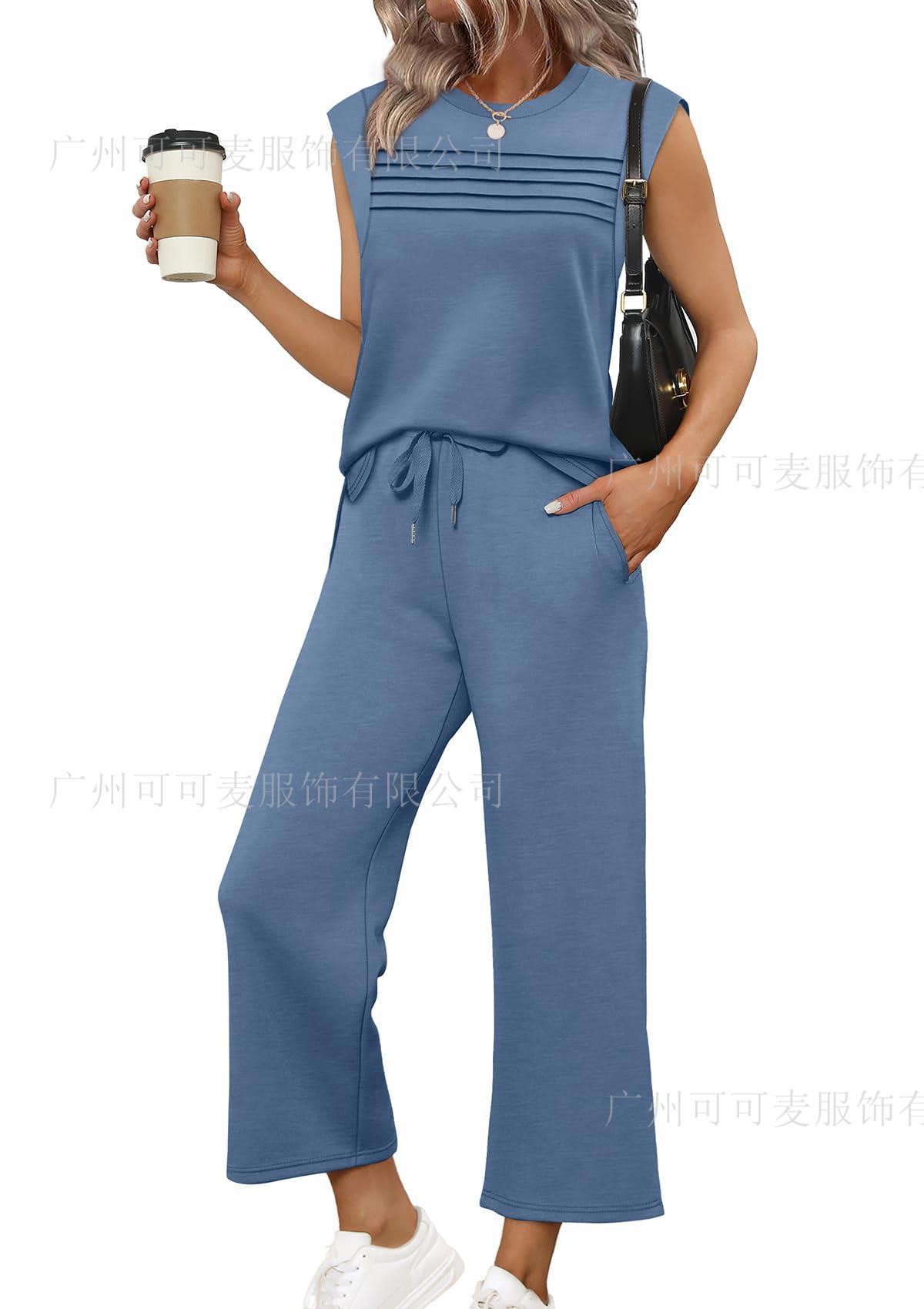 Fashionable Comfortable Casual Sweatshirt Vest Solid Color Set For Women