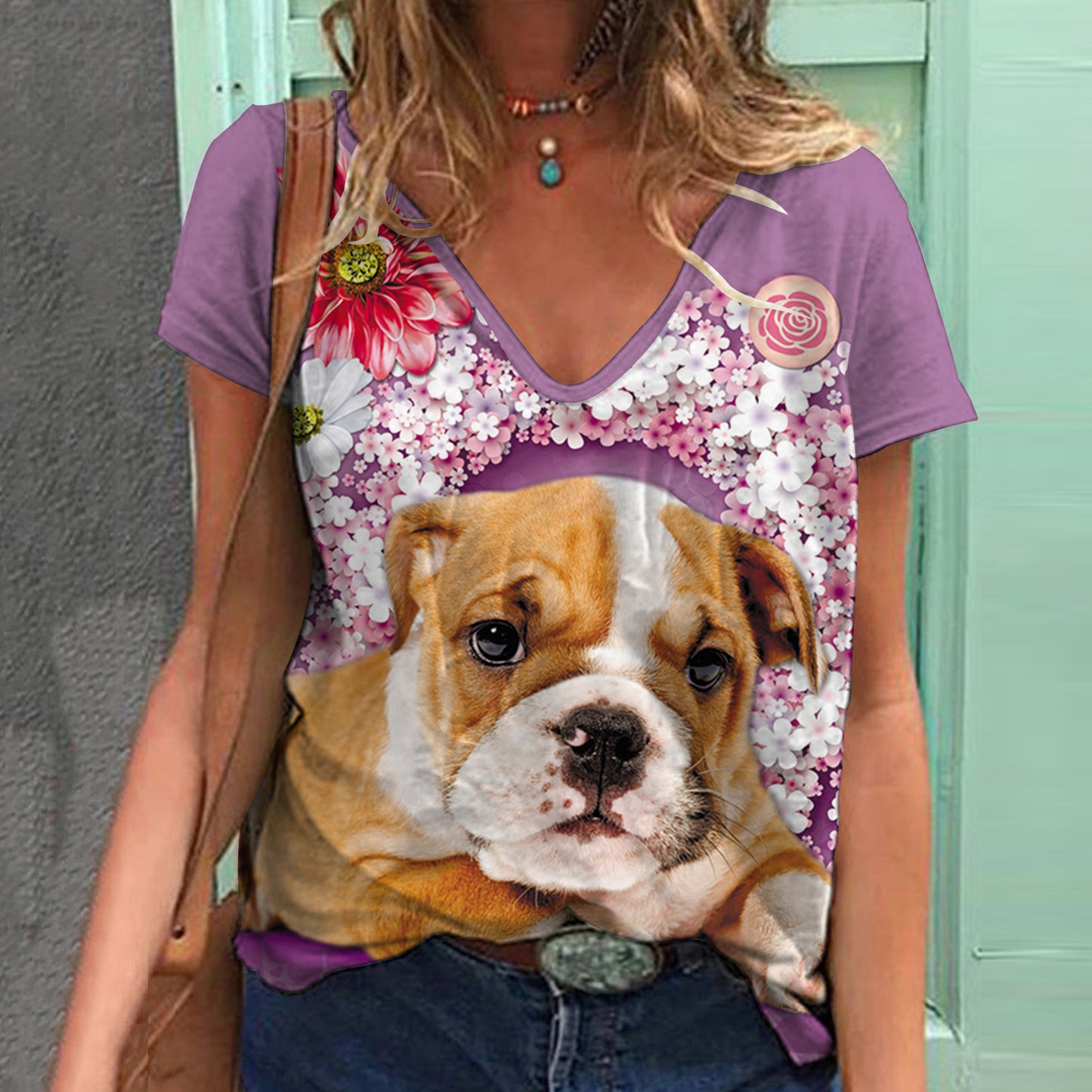 Women's Top Print V-neck Short-sleeved T-shirt