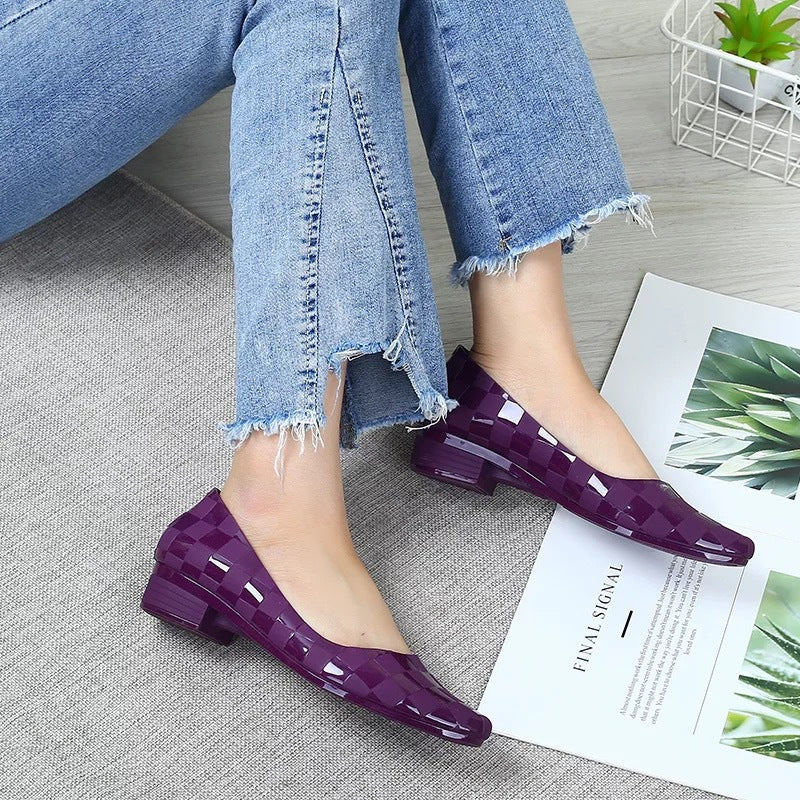 Plaid Pointed Toe Shoes Jelly Casual Shallow Mouth Korean Version