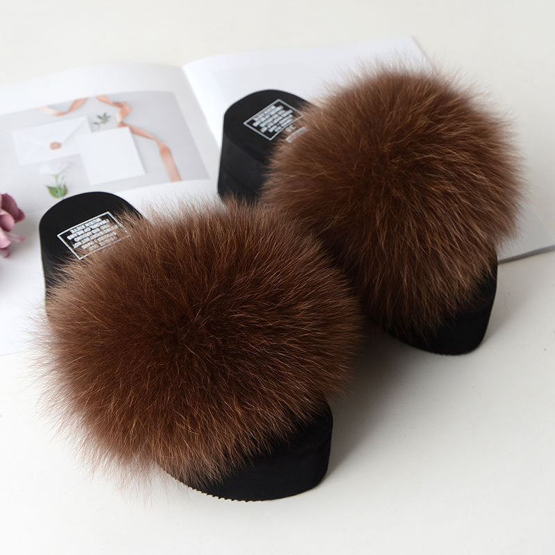 New Fox Fur Women's Sandals Height Increasing Leisure