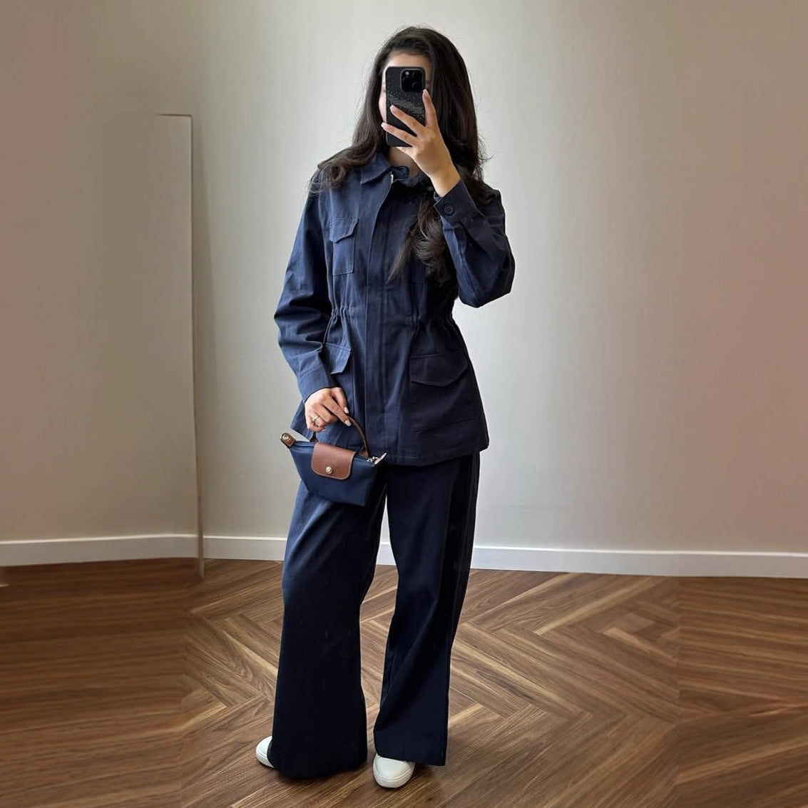 Denim Long-sleeve Button-up Retro Casual Pants Workwear Fashion Set
